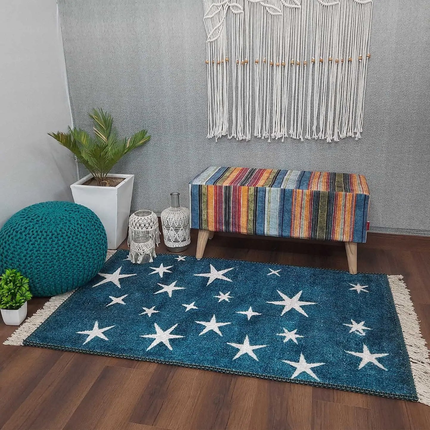 Avioni Washable Luxury Carpets – Kids Collection -Stars in Room: Faux Silk / Multiple Sizes