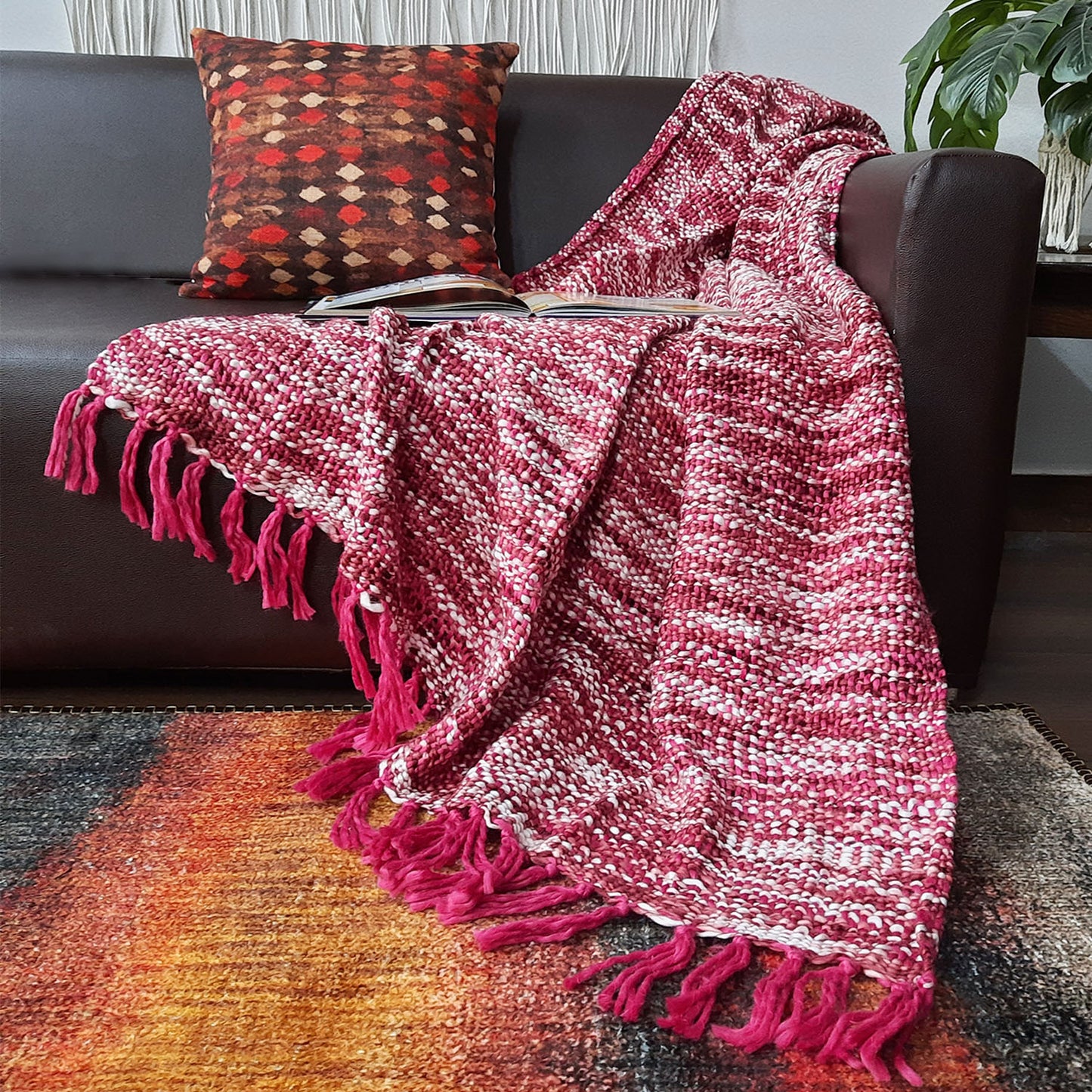 Avioni Sofa Throws/Blankets Super Soft Acrylic Handloom Weaved Red – (Aura Collection)-127×152 cm (50 x 60 Inch)