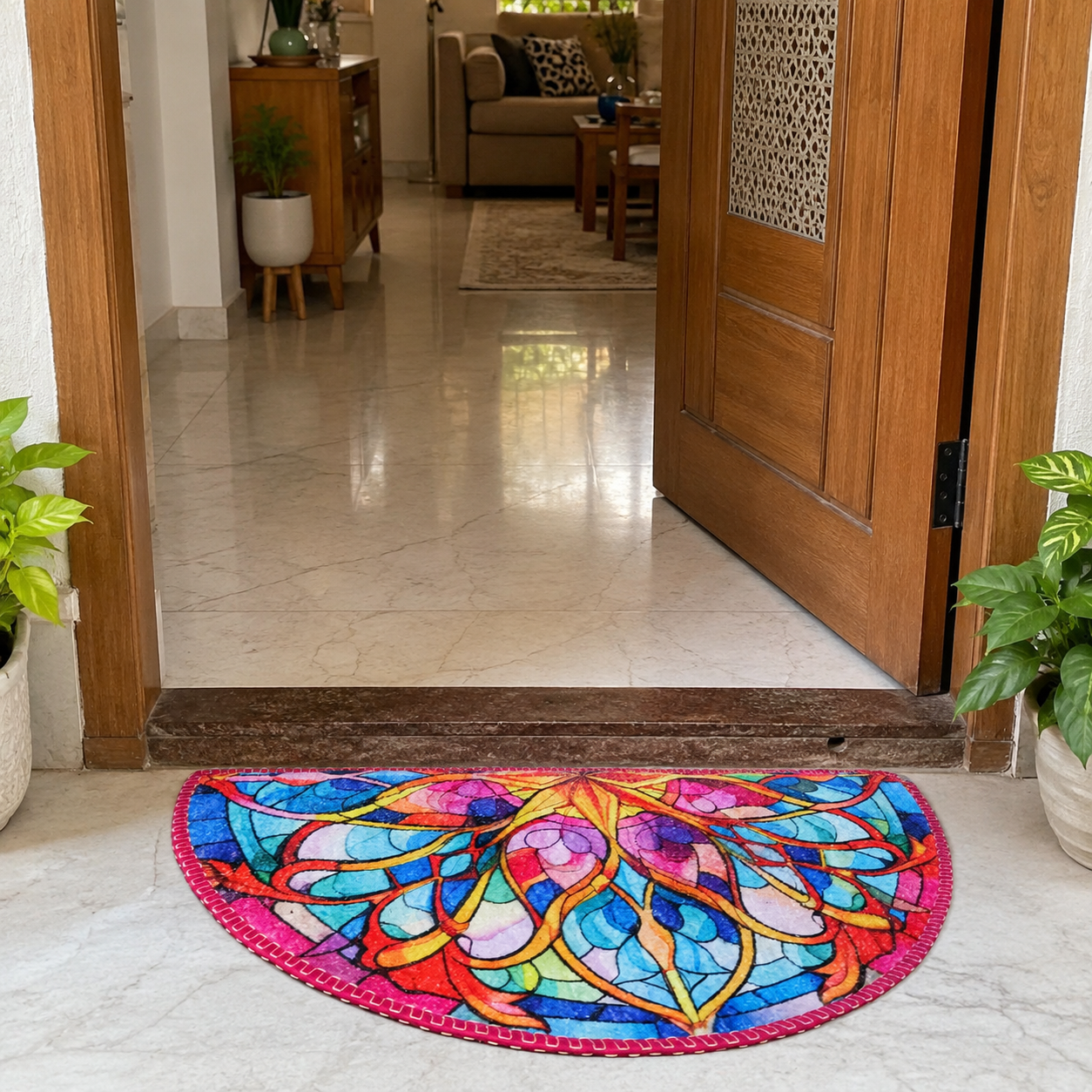 Avioni Home Floor Mats in Beautiful Rangoli Design | Anti Slip, Durable & Washable | Outdoor & Indoor