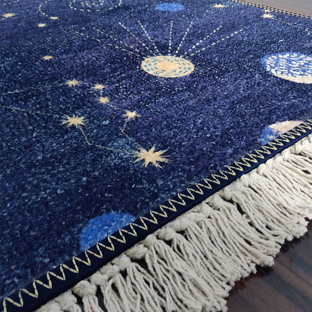 Avioni Carpets for Kids Room Silk- Kids Collection Rocket in Galaxy-MULTIPLE SIZES