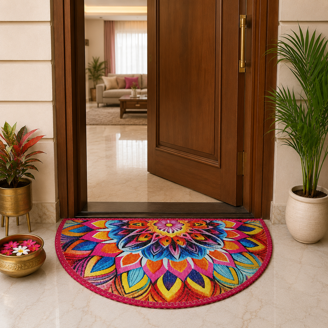 Avioni Home Floor Mats in Beautiful Rangoli Design | Anti Slip, Durable & Washable | Outdoor & Indoor