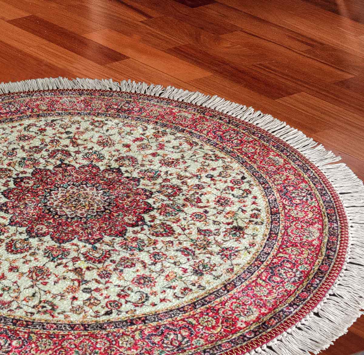 Avioni Persian Carpets For Living Room – Round -Red Floral