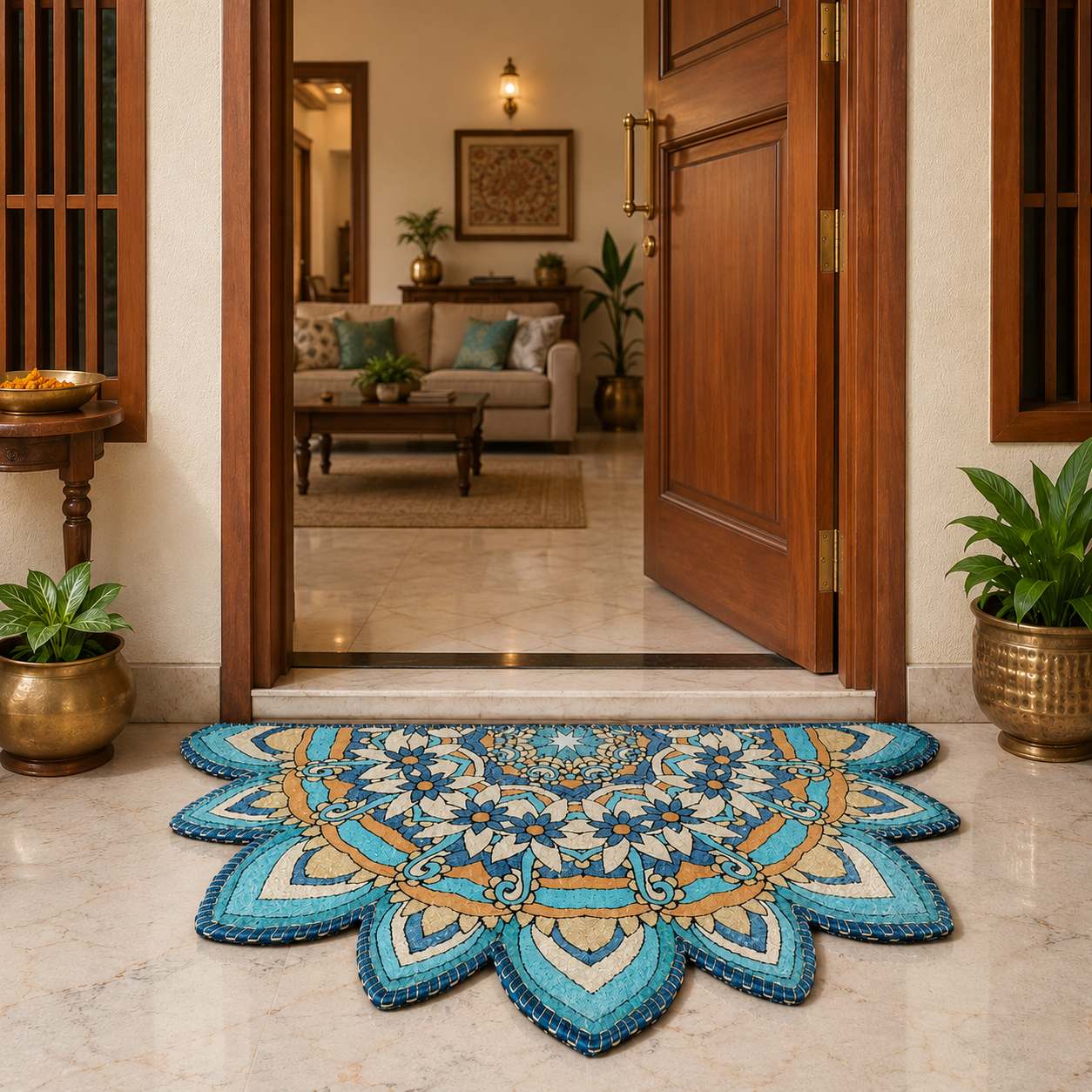 Avioni Home Floor Mats in Beautiful Traditional Rangoli Cutout Design | Anti Slip, Durable & Washable | Outdoor & Indoor