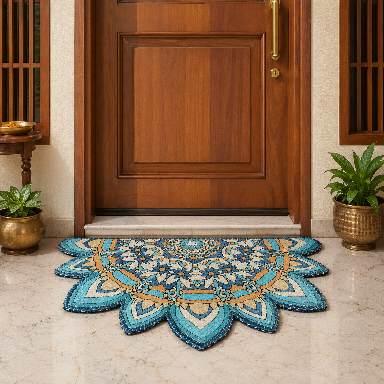 Avioni Home Floor Mats in Beautiful Traditional Rangoli Cutout Design | Anti Slip, Durable & Washable | Outdoor & Indoor