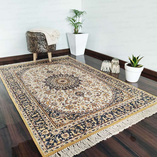 Silk Carpet Persian Design Collection Black And Beige – Living Room Rug -Avioni