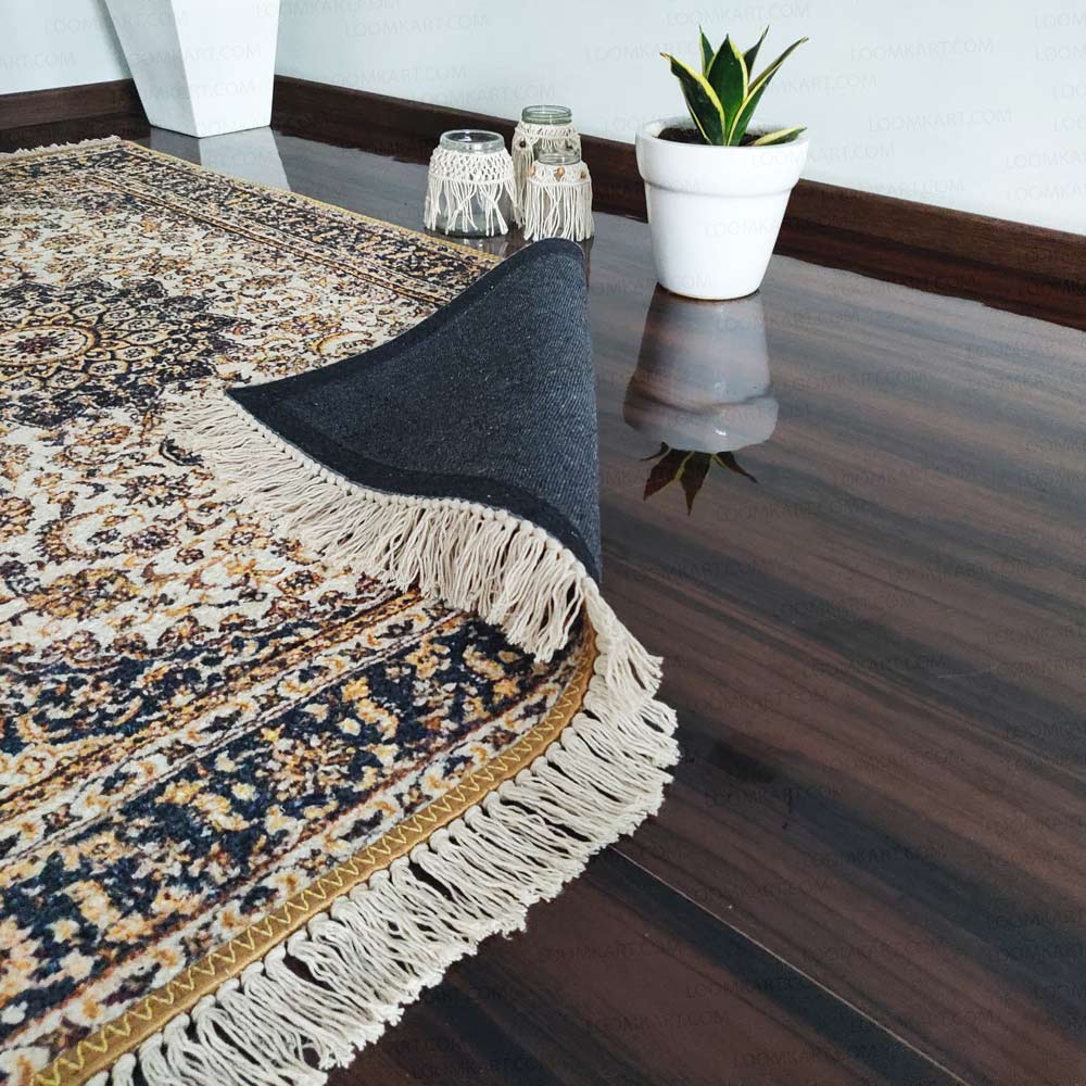 Silk Carpet Persian Design Collection Black And Beige – Living Room Rug -Avioni