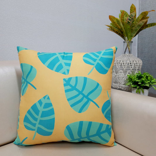 Riviera Collection-Cushion Covers In Glace Cotton For Regular Use –Yellow With leaves – Best Price 40cm x 40cm (~16″ x 16″) – Set of 5