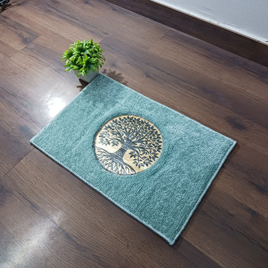 Avioni Desire Collection | Luxury Golden Touch Aqua Tree Floor Mat |  Soft And Plush Handmade Door Mats / BathMats -40x60 cms
