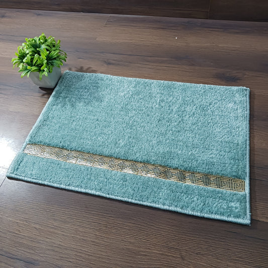 Avioni Desire Collection | Luxury Golden Touch Aqua Gold Line Floor Mat |  Soft And Plush Handmade Door Mats / BathMats -40x60 cms