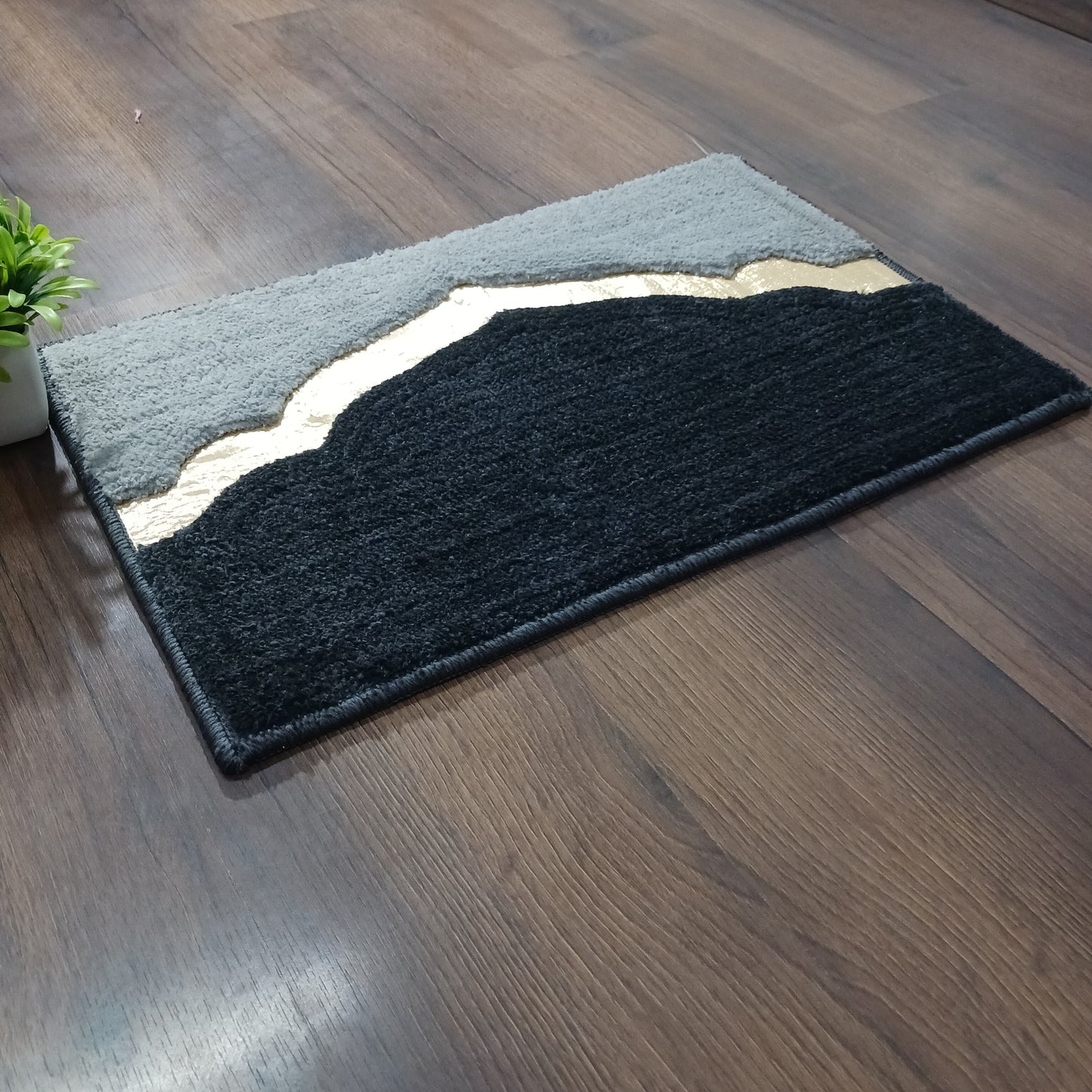 Avioni Desire Collection | Luxury Golden Touch Aqua-Black Mahal  Floor Mat |  Soft And Plush Handmade Door Mats / BathMats -40x60 cms