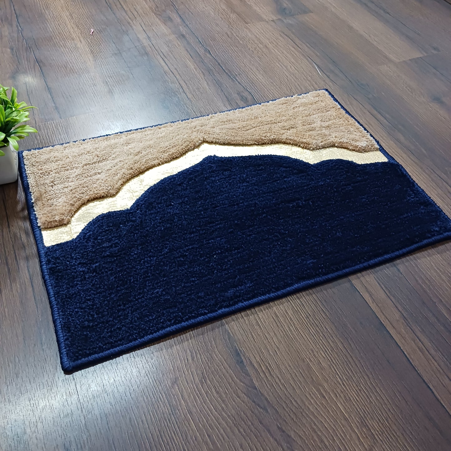 Avioni Desire Collection | Luxury Golden Touch Beige-Black Mahal  Floor Mat |  Soft And Plush Handmade Door Mats / BathMats -40x60 cms