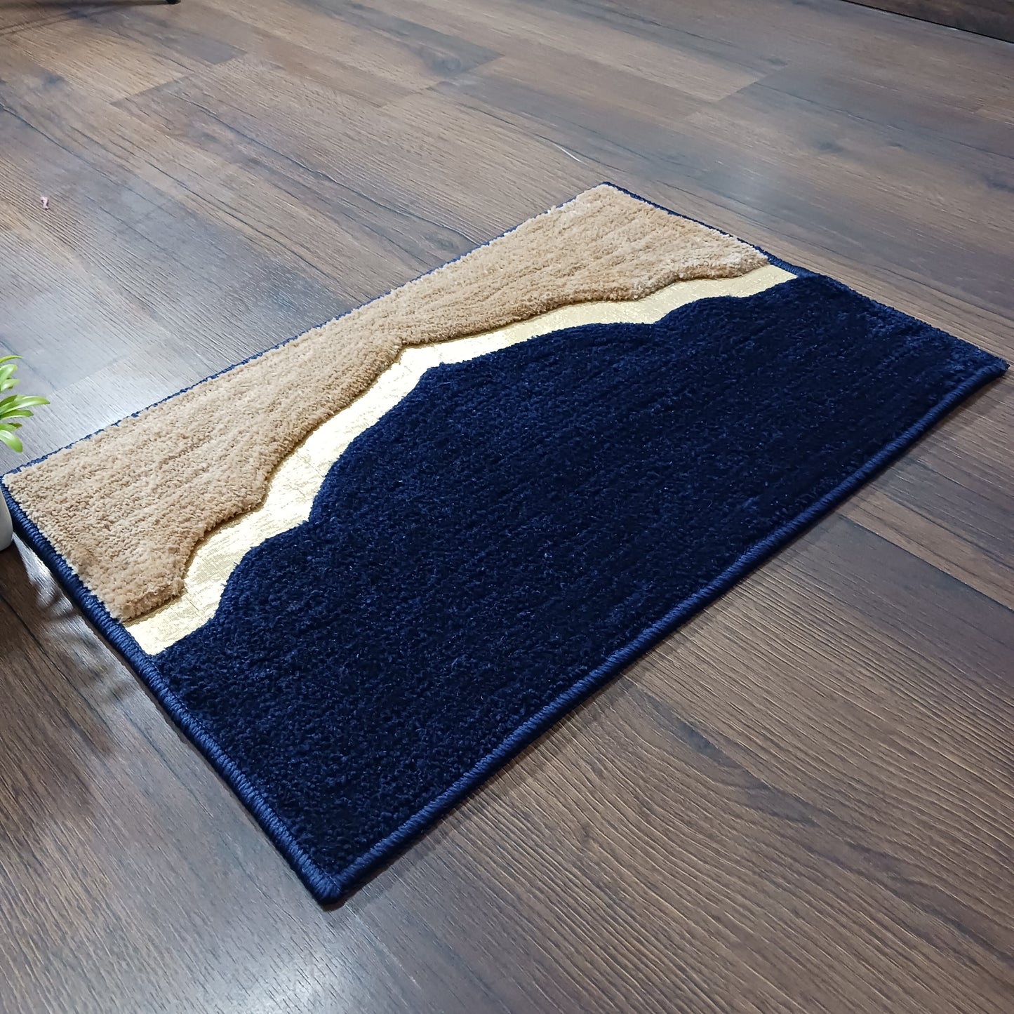 Avioni Desire Collection | Luxury Golden Touch Beige-Black Mahal  Floor Mat |  Soft And Plush Handmade Door Mats / BathMats -40x60 cms