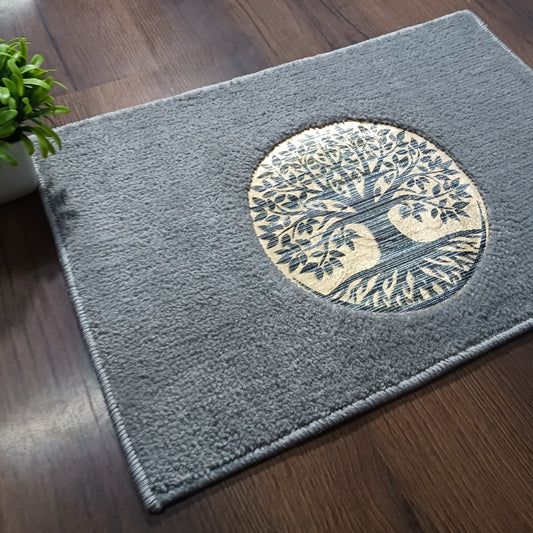 Avioni Desire Collection | Luxury Golden Touch Light Grey Tree Floor Mat |  Soft And Plush Handmade Door Mats / BathMats -40x60 cms