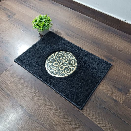 Avioni Desire Collection | Luxury Golden Touch Black Mandala Floor Mat |  Soft And Plush Handmade Door Mats / BathMats -40x60 cms