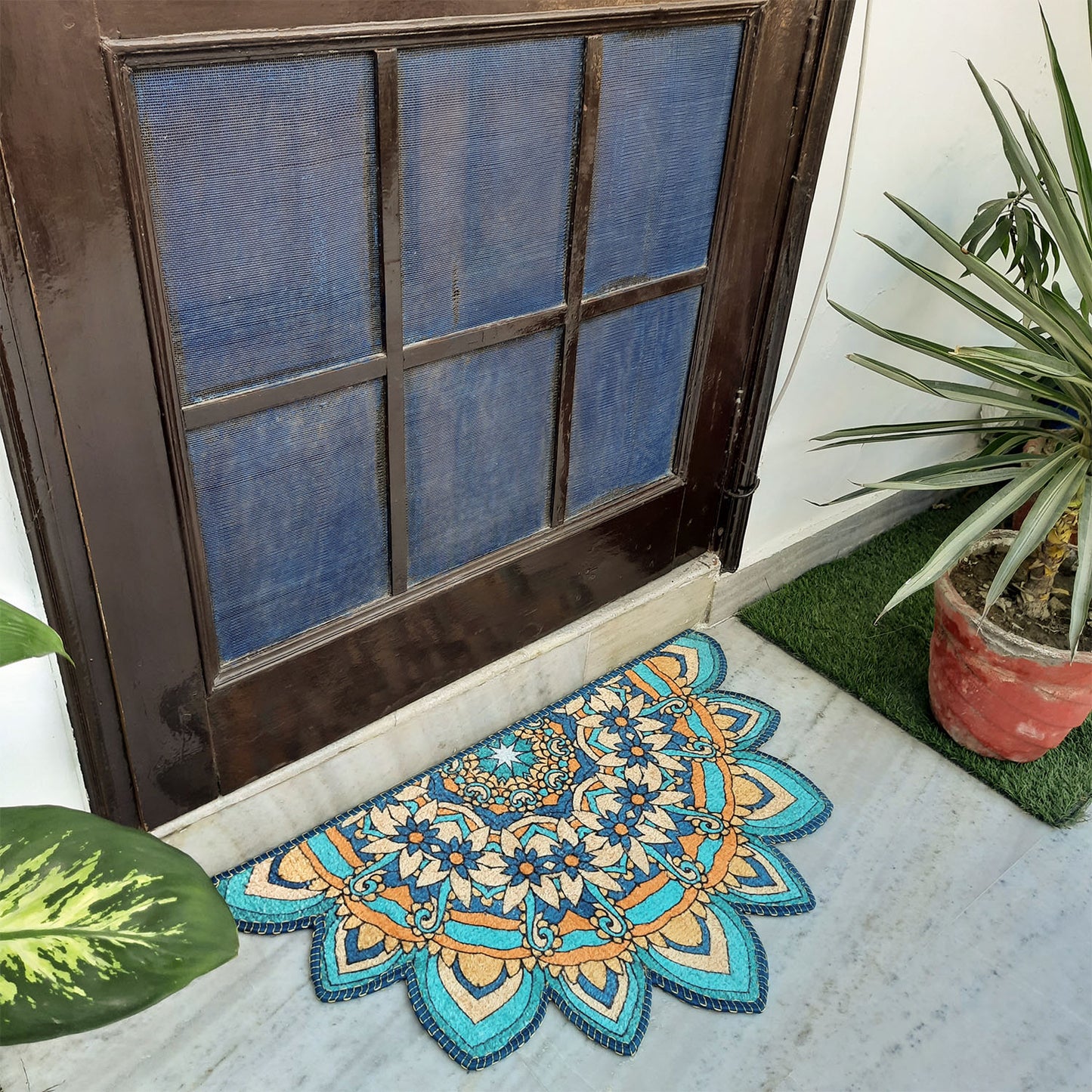 Avioni Home Floor Mats in Beautiful Traditional Rangoli Cutout Design | Anti Slip, Durable & Washable | Outdoor & Indoor