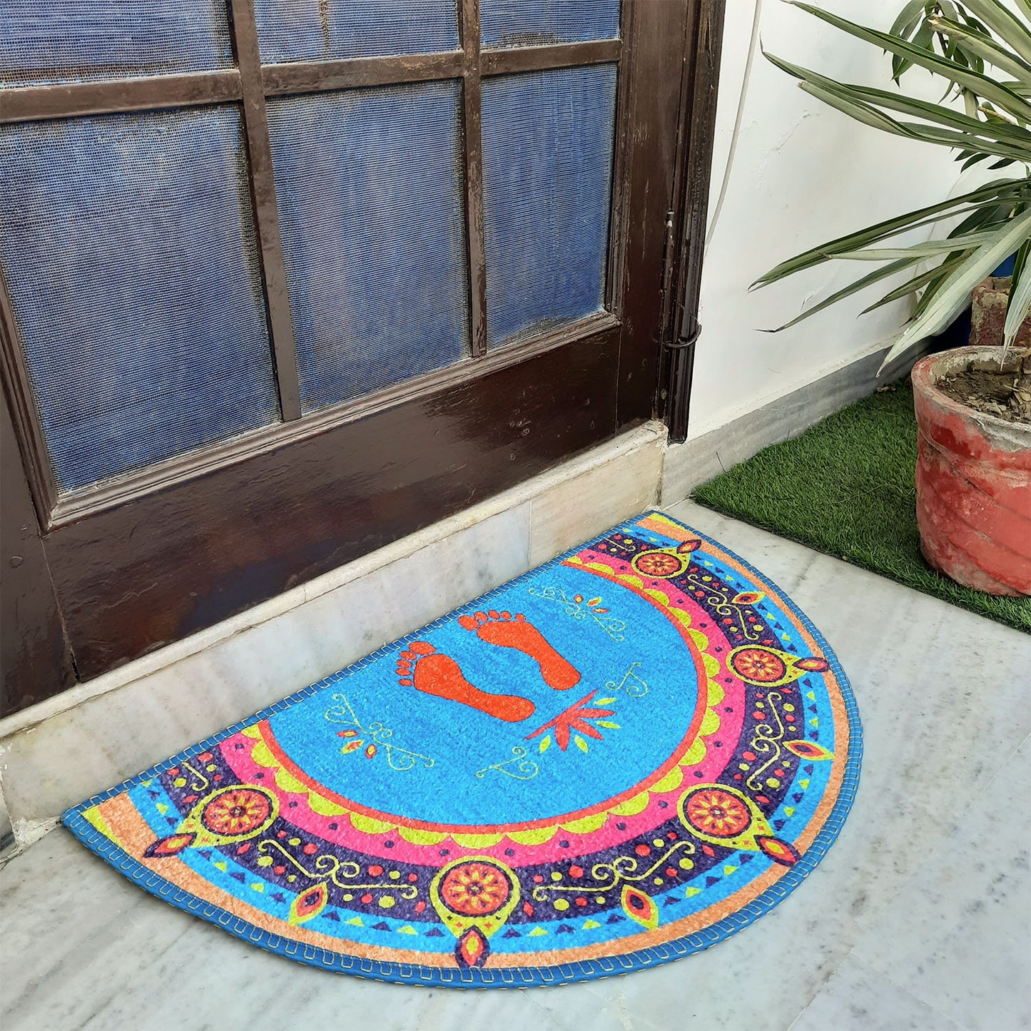 Avioni Home Floor Mats in Beautiful Traditional Lakshmi Padma (Feet) Design | Anti Slip, Durable & Washable | Outdoor & Indoor