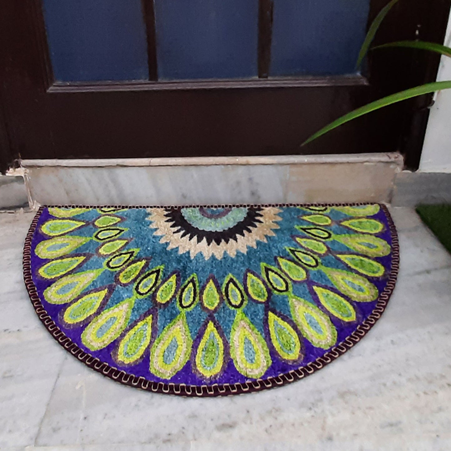 Avioni Home Floor Mats in Beautiful Peacock Rangoli Design | Anti Slip, Durable & Washable | Outdoor & Indoor