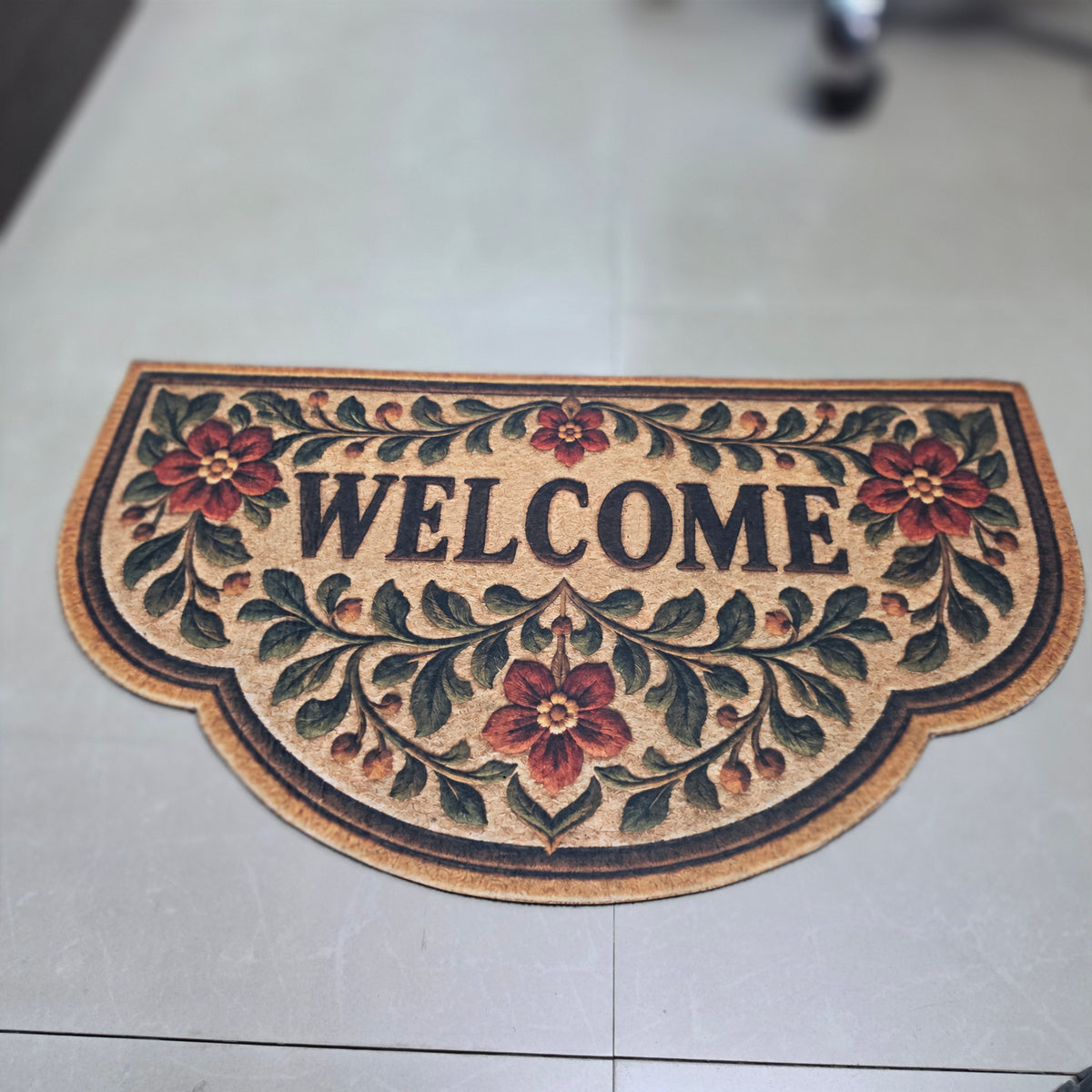 Avioni Home "Elitaire Welcome" Collection | Premium Vintage Floral Scalloped Welcome Door Mat | Set of 2 or 3 | High Wear Resistance, 4mm Door Clearing Profile & Silicone Anti-Slip Backing | 45 × 75 cm