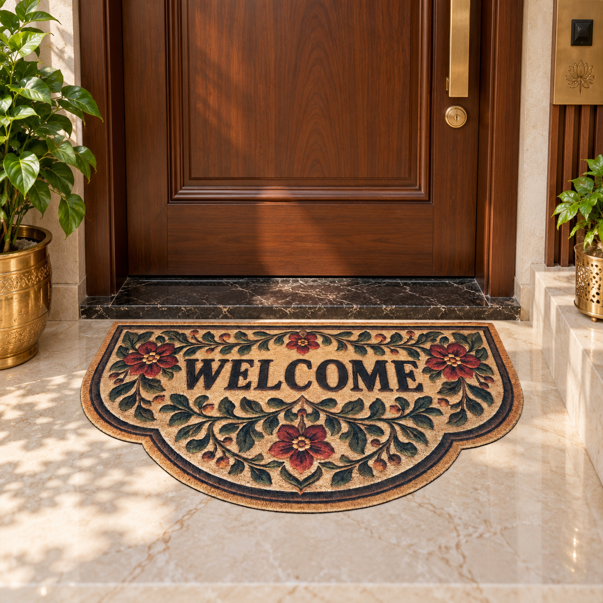 Avioni Home "Elitaire Welcome" Collection | Premium Vintage Floral Scalloped Welcome Door Mat | Set of 2 or 3 | High Wear Resistance, 4mm Door Clearing Profile & Silicone Anti-Slip Backing | 45 × 75 cm
