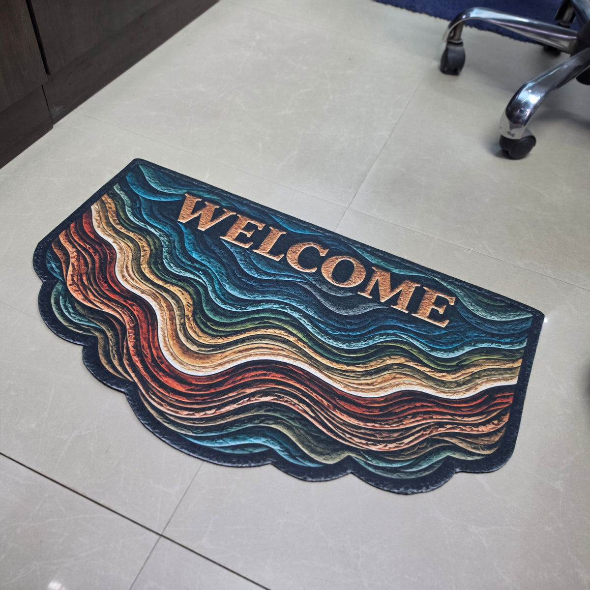 Avioni Home Elitaire Welcome Collection | Premium 3D Abstract Wave Scalloped Welcome Door Mat | Set of 2 or 3 | High Wear Resistance, 4mm Door Clearing Profile & Silicone Anti-Slip Backing | 45 × 75 cm