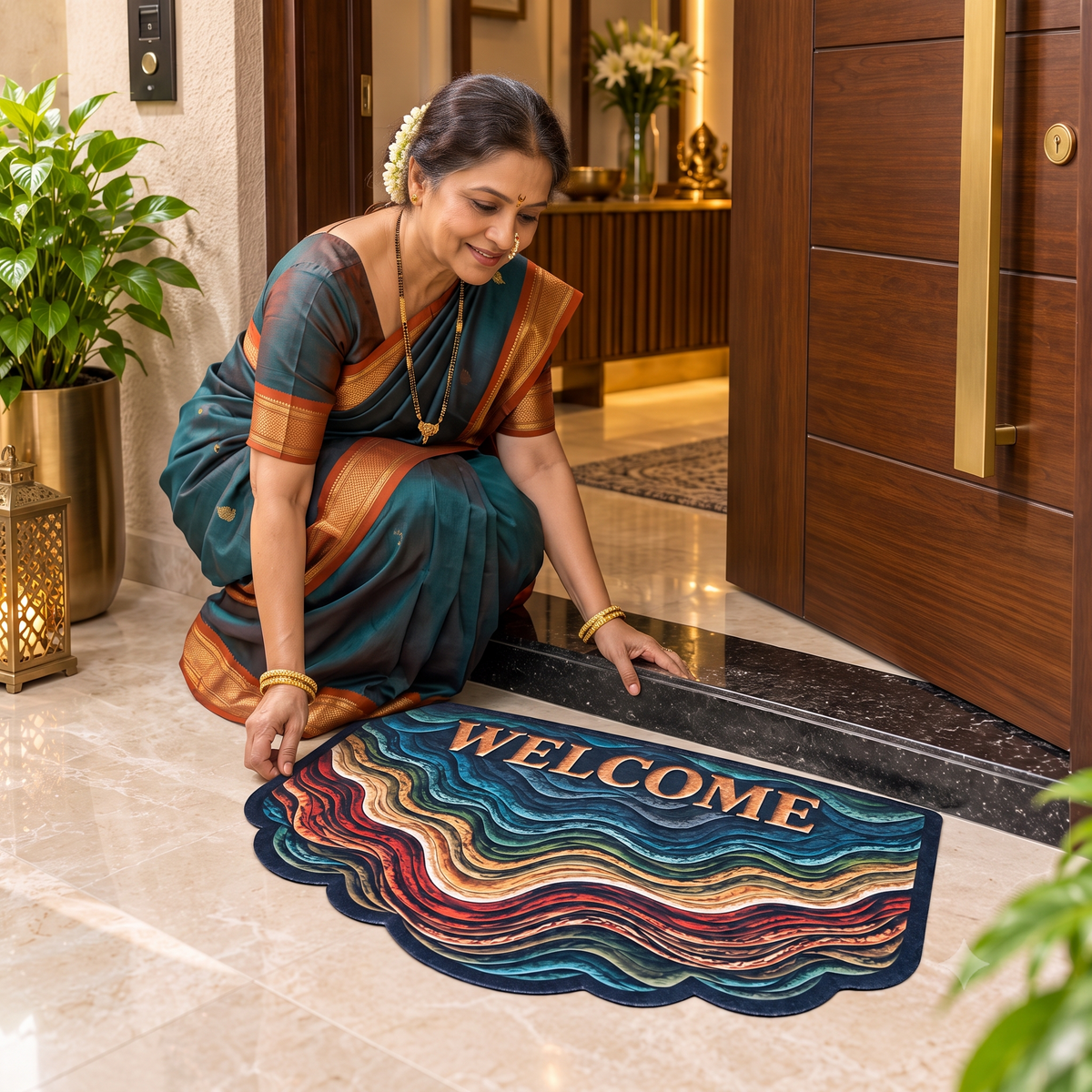 Avioni Home Elitaire Welcome Collection | Premium 3D Abstract Wave Scalloped Welcome Door Mat | Set of 2 or 3 | High Wear Resistance, 4mm Door Clearing Profile & Silicone Anti-Slip Backing | 45 × 75 cm