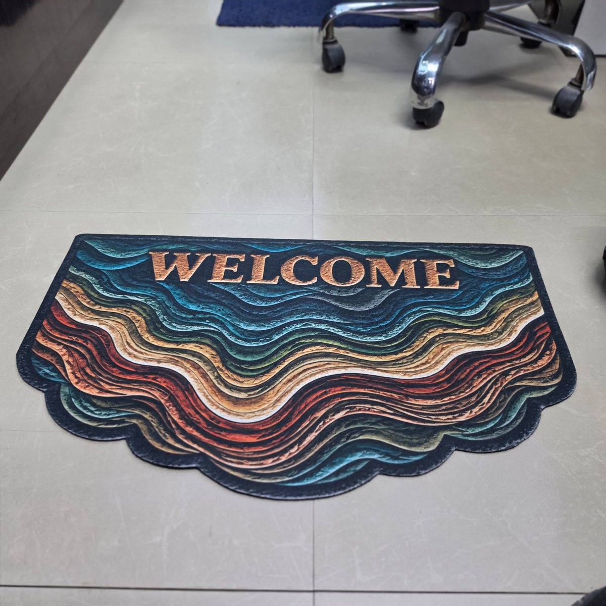 Avioni Home Elitaire Welcome Collection | Premium 3D Abstract Wave Scalloped Welcome Door Mat | Set of 2 or 3 | High Wear Resistance, 4mm Door Clearing Profile & Silicone Anti-Slip Backing | 45 × 75 cm
