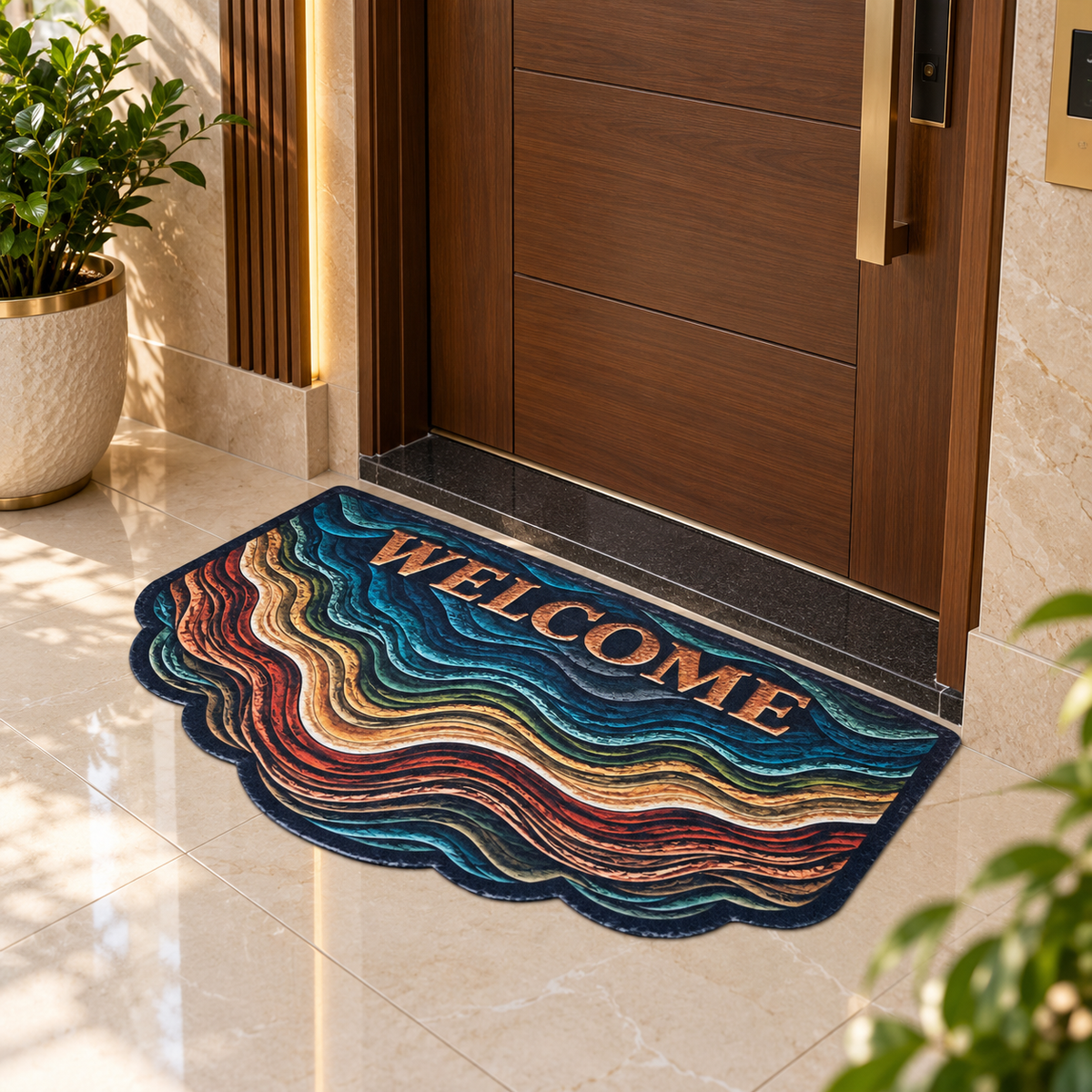 Avioni Home Elitaire Welcome Collection | Premium 3D Abstract Wave Scalloped Welcome Door Mat | Set of 2 or 3 | High Wear Resistance, 4mm Door Clearing Profile & Silicone Anti-Slip Backing | 45 × 75 cm