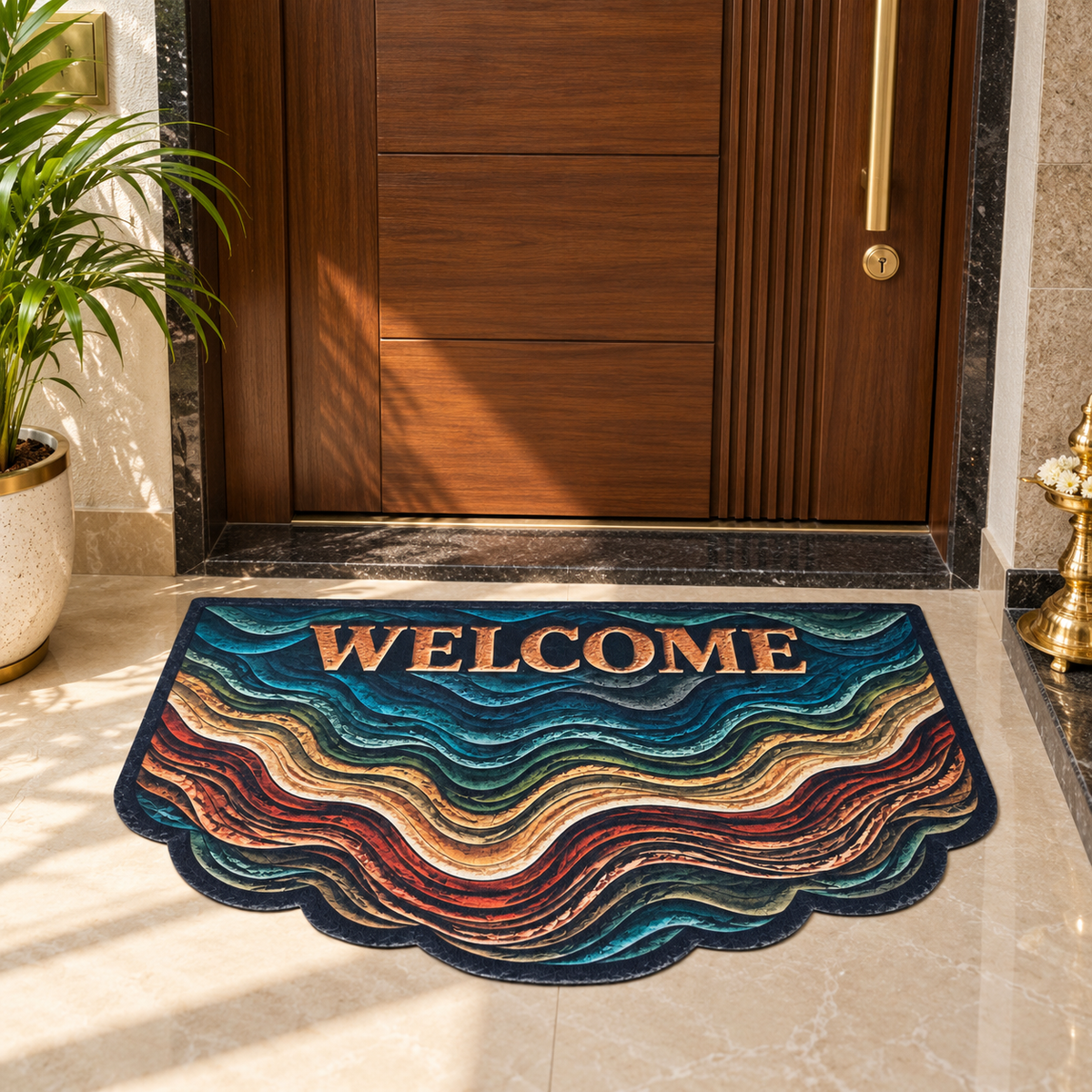 Avioni Home Elitaire Welcome Collection | Premium 3D Abstract Wave Scalloped Welcome Door Mat | Set of 2 or 3 | High Wear Resistance, 4mm Door Clearing Profile & Silicone Anti-Slip Backing | 45 × 75 cm