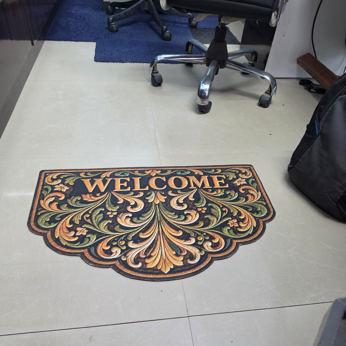 Avioni Home Elitaire Welcome Collection | Premium Baroque Floral Scrollwork Scalloped Welcome Door Mat | Set of 2 or 3 | High Wear Resistance, 4mm Door Clearing Profile & Silicone Anti-Slip Backing | 45 × 75 cm