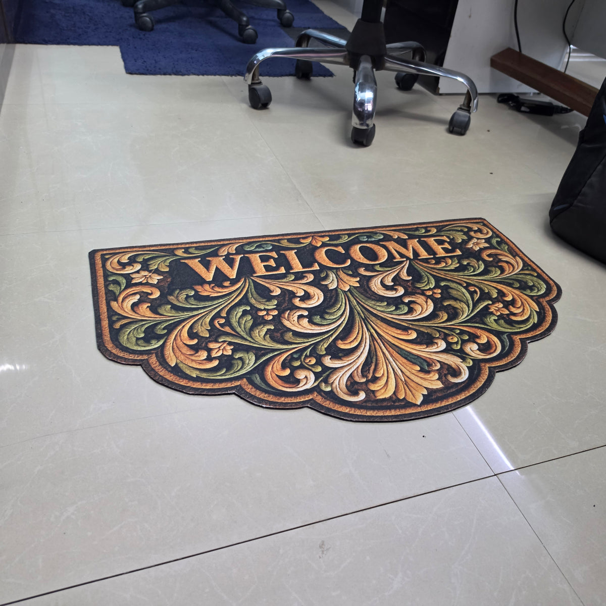 Avioni Home Elitaire Welcome Collection | Premium Baroque Floral Scrollwork Scalloped Welcome Door Mat | Set of 2 or 3 | High Wear Resistance, 4mm Door Clearing Profile & Silicone Anti-Slip Backing | 45 × 75 cm