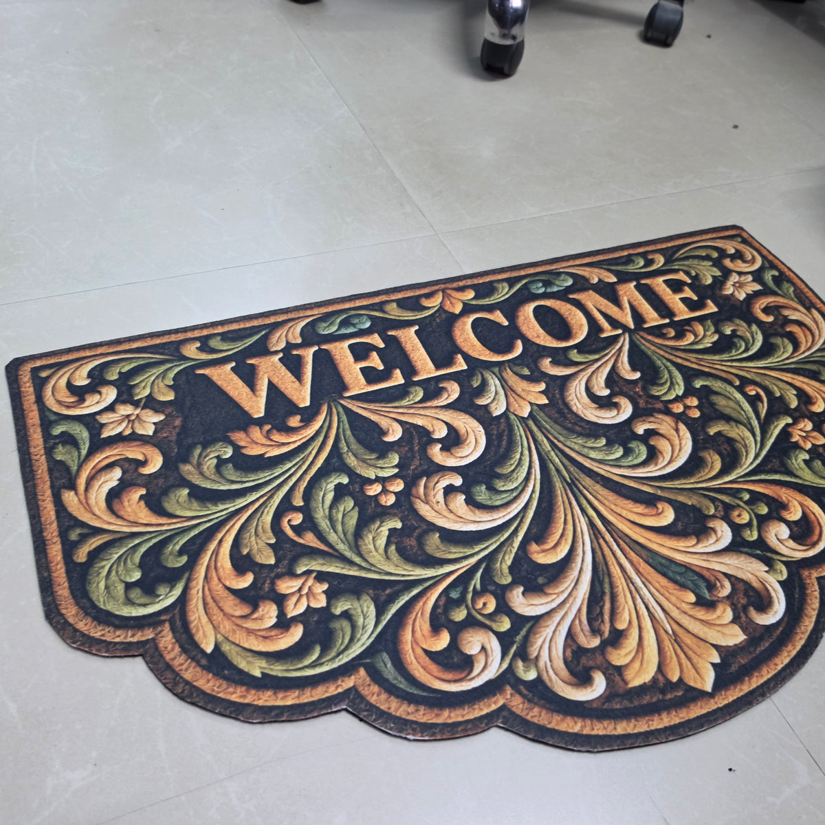 Avioni Home Elitaire Welcome Collection | Premium Baroque Floral Scrollwork Scalloped Welcome Door Mat | Set of 2 or 3 | High Wear Resistance, 4mm Door Clearing Profile & Silicone Anti-Slip Backing | 45 × 75 cm