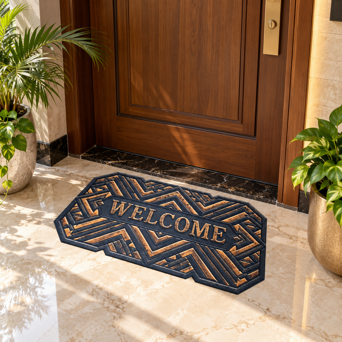 Avioni Home Elitaire Welcome Collection | Premium Art Deco Geometric Welcome Door Mat | Set of 2 or 3 | High Wear Resistance, 4mm Profile & Silicone Anti-Slip Backing | 45 × 75 cm