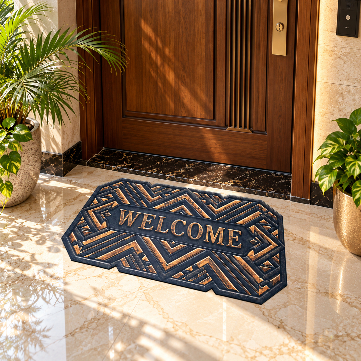 Avioni Home Elitaire Welcome Collection | Premium Art Deco Geometric Welcome Door Mat | Set of 2 or 3 | High Wear Resistance, 4mm Profile & Silicone Anti-Slip Backing | 45 × 75 cm