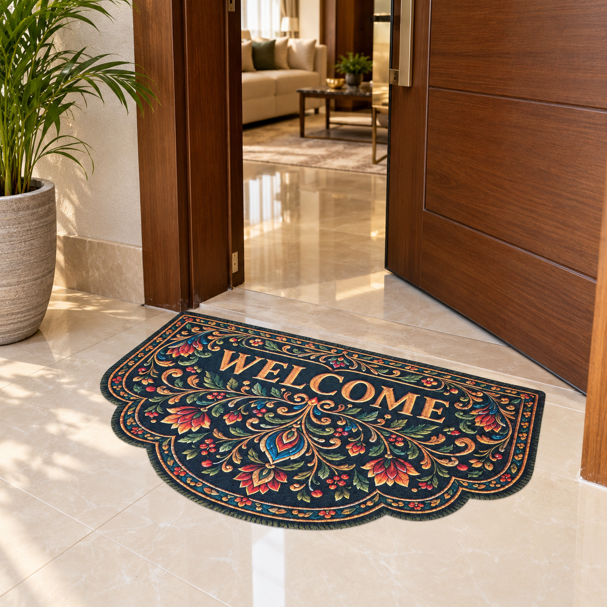 Avioni Home "Elitaire Welcome Collection" Floormat | Royal Ornamental  Floral Welcome Door Mat | Set of 2 or 3 | High Wear Resistance, 4mm Profile for Easy Door Clearance & High-Grip Silicone Anti-Slip Backing | 45 × 75 cm