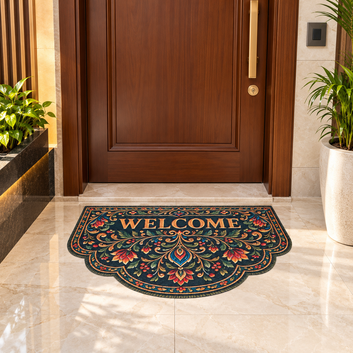 Avioni Home "Elitaire Welcome Collection" Floormat | Royal Ornamental  Floral Welcome Door Mat | Set of 2 or 3 | High Wear Resistance, 4mm Profile for Easy Door Clearance & High-Grip Silicone Anti-Slip Backing | 45 × 75 cm