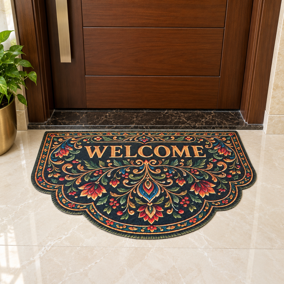 Avioni Home "Elitaire Welcome Collection" Floormat | Royal Ornamental  Floral Welcome Door Mat | Set of 2 or 3 | High Wear Resistance, 4mm Profile for Easy Door Clearance & High-Grip Silicone Anti-Slip Backing | 45 × 75 cm