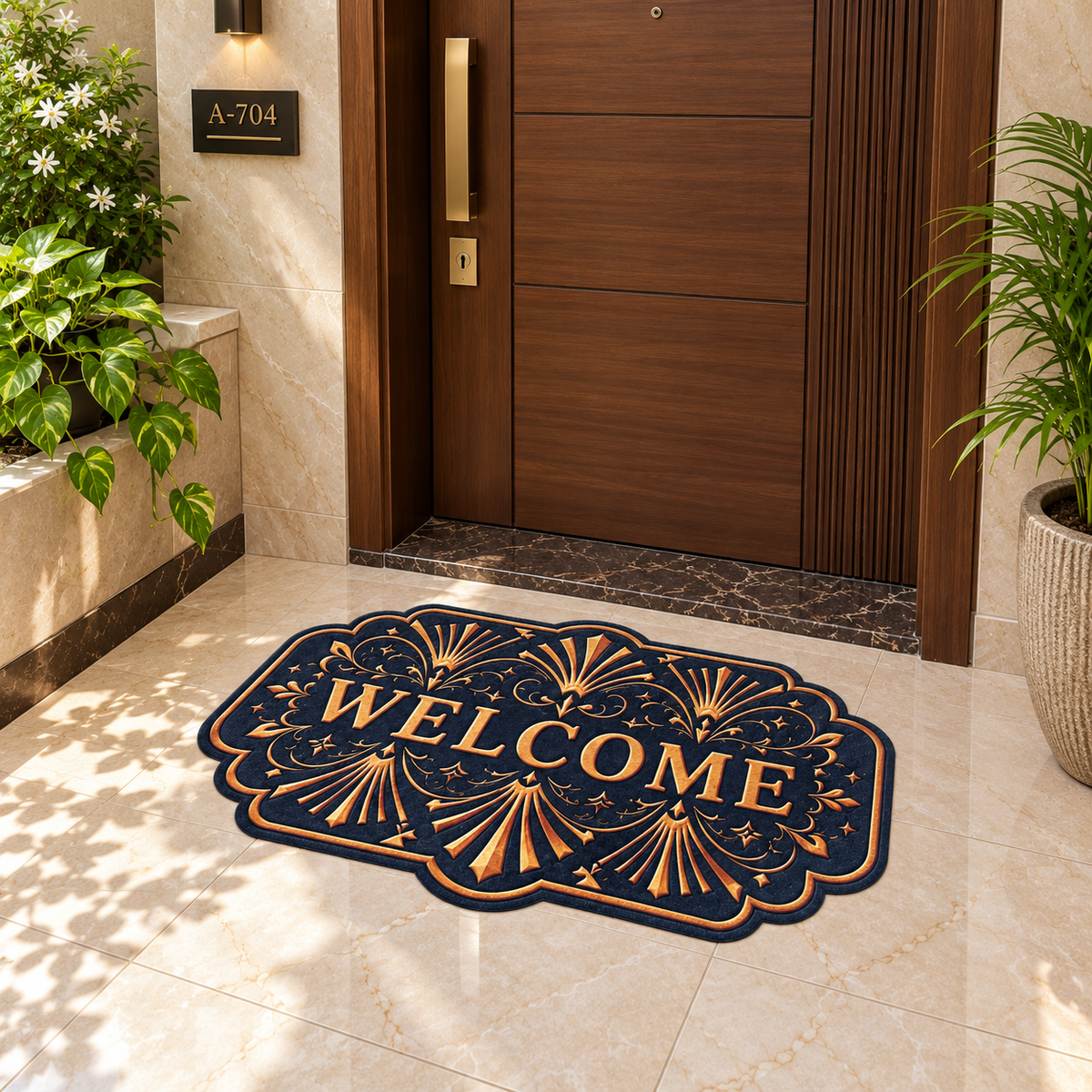 Avioni Home "Elitaire Welcome Collection" Floormat | Royal Art Deco Welcome Door Mat | Set of 2 or 3 | High Wear Resistance, 4mm Profile for Easy Door Clearance & High-Grip Silicone Anti-Slip Backing | 45 × 75 cm