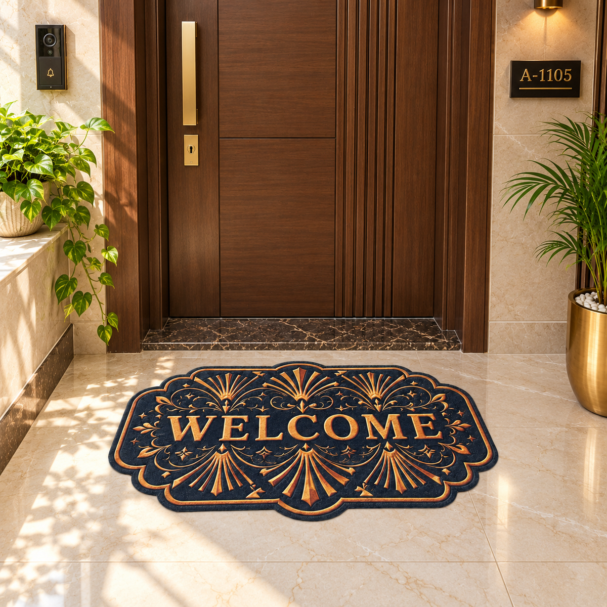 Avioni Home "Elitaire Welcome Collection" Floormat | Royal Art Deco Welcome Door Mat | Set of 2 or 3 | High Wear Resistance, 4mm Profile for Easy Door Clearance & High-Grip Silicone Anti-Slip Backing | 45 × 75 cm