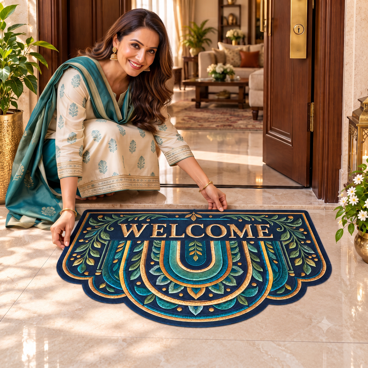 Avioni Home Welcome Floormat Collection | Premium Royal Arch Scalloped Welcome Door Mat | Set of 2 or 3 | High Wear Resistance, 4mm Profile & Silicone Anti-Slip Backing | 45 × 75 cm