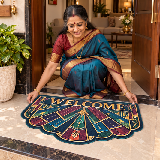 Avioni Home "Elitaire Welcome" Collection | Premium Art Deco Fan-Shaped Welcome Door Mat | Set of 2 or 3 | High Wear Resistance, 4mm Profile & Silicone Anti-Slip Backing | 45 × 75 cm