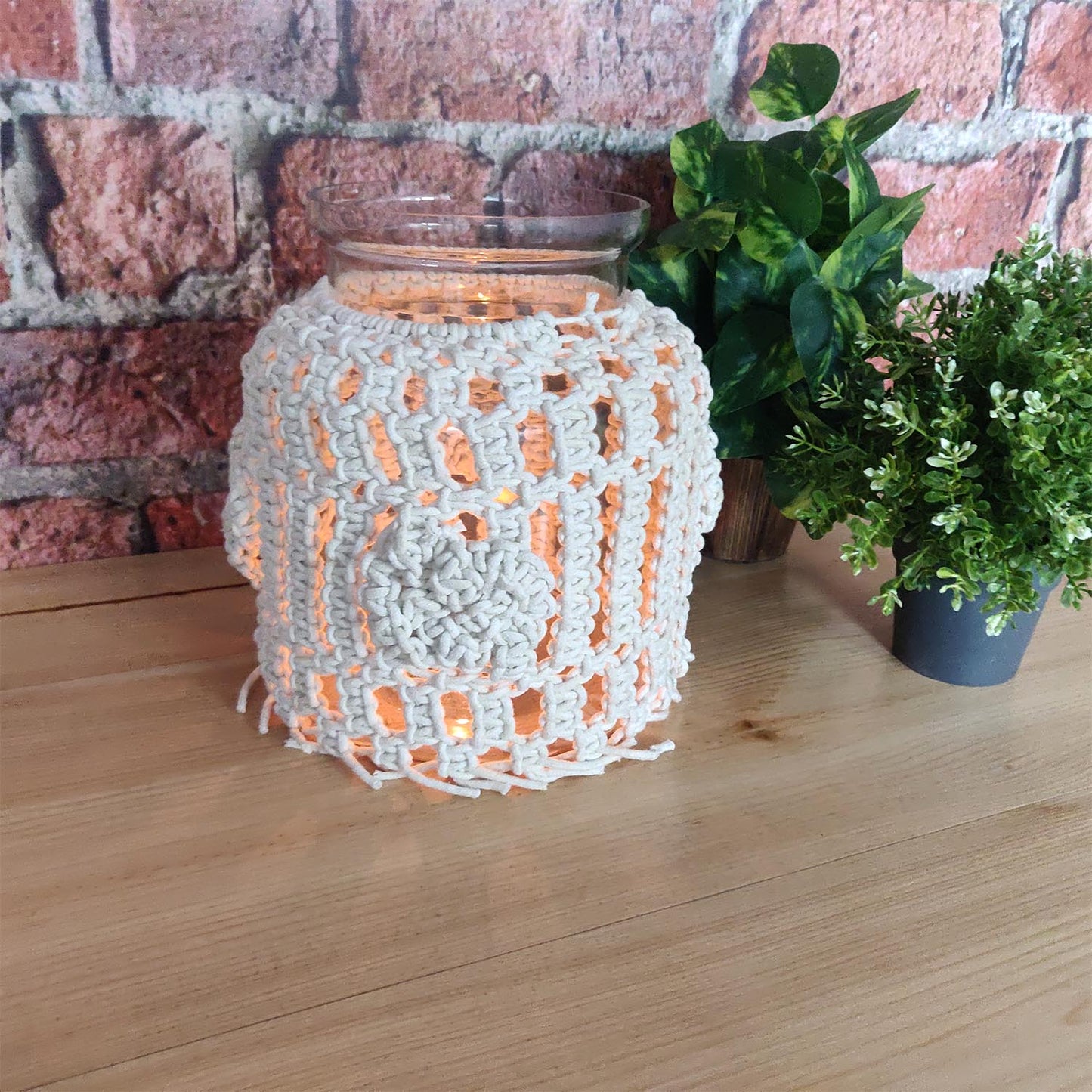 Avioni Home- Hand Moulded Glass Jars With Beautifully Crafted Macrame Cover Candle Lantern-8 X 10 Inches (20*25 cms)- Large Size (Copy)