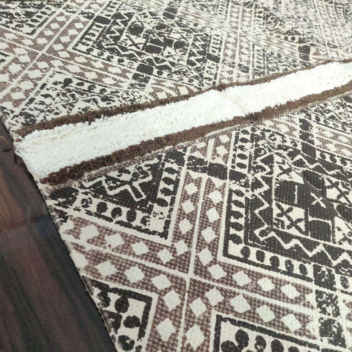 Avioni Boho Look Cotton Printed & Part Tufted Floor Rug / Durrie – Brown