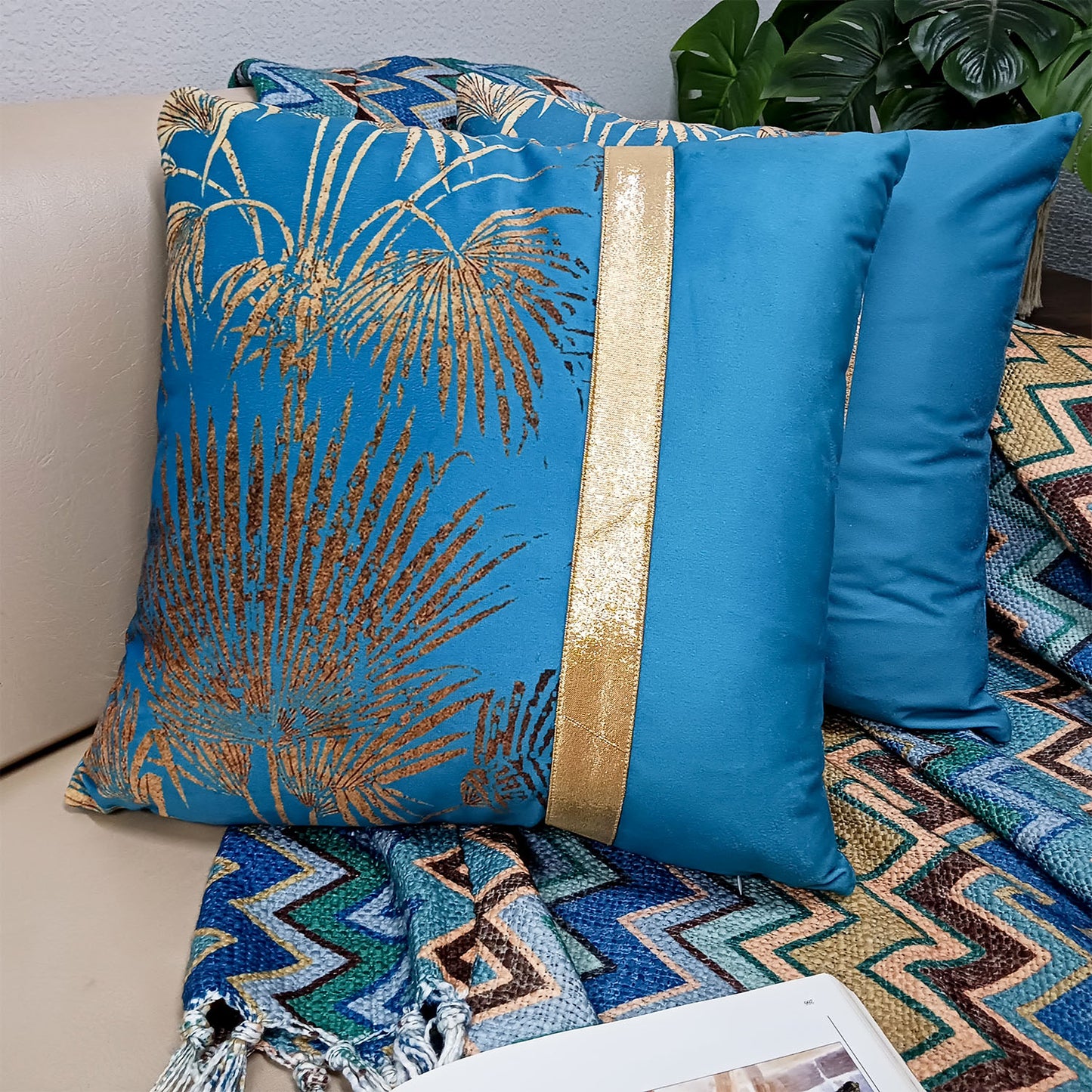 Cushion Covers Super Soft – Beautiful Golden Touch Palm Tree  – Best Price 40cm x 40cm (~16″ x 16″)