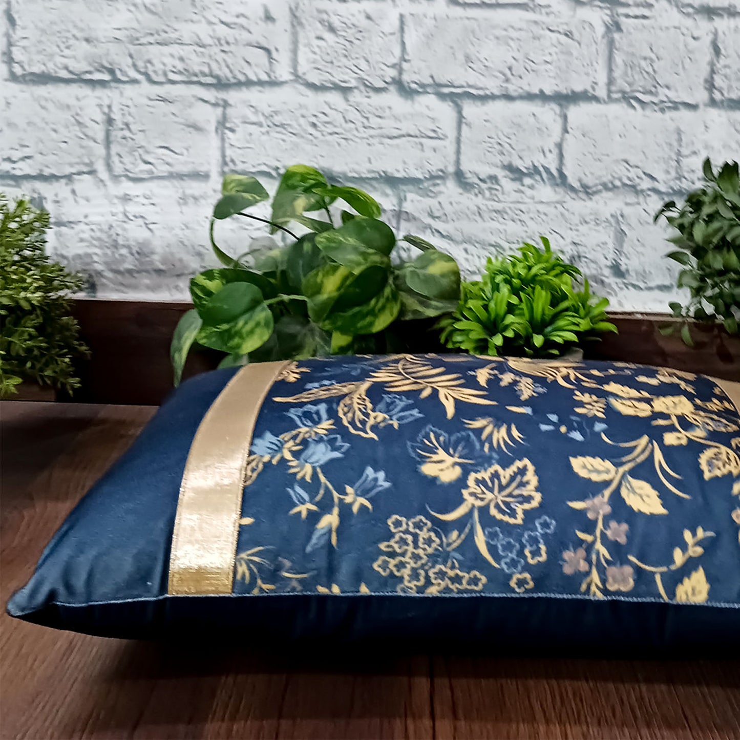 Cushion Covers Super Soft – Beautiful Golden Touch Navy Blue Floral  – Best Price 30cm x 50cm (~12″ x 20″)