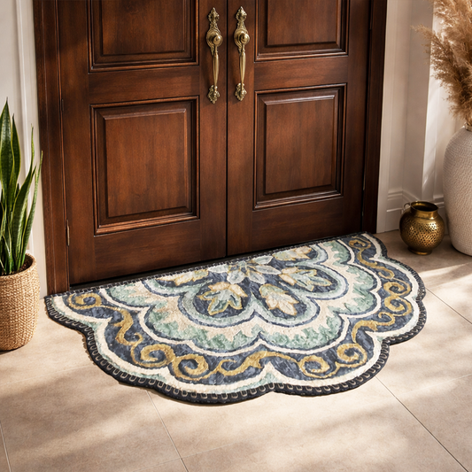 Avioni Home Floor Mats in Beautiful Rangoli Design | Semi Round Petals | Anti Slip, Durable & Washable | Outdoor & Indoor