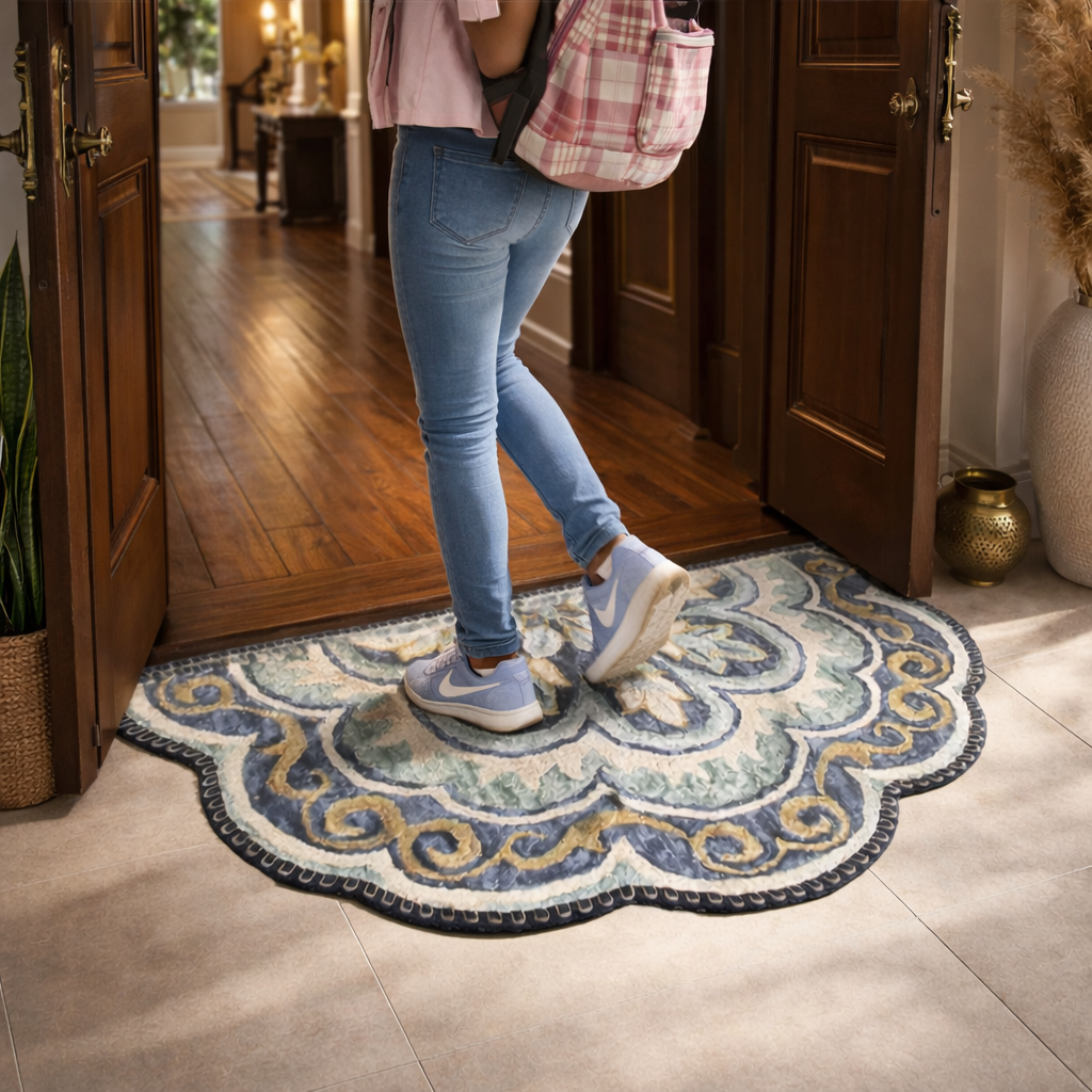 Avioni Home Floor Mats in Beautiful Rangoli Design | Semi Round Petals | Anti Slip, Durable & Washable | Outdoor & Indoor