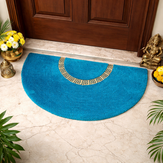 Avioni Divine Collection | Luxury Golden/Silver Touch Blue Tufted Rug| 25mm Thick | Beautiful-D Shaped Soft And Plush Handmade Door Mats / BathMats -45x75 cms