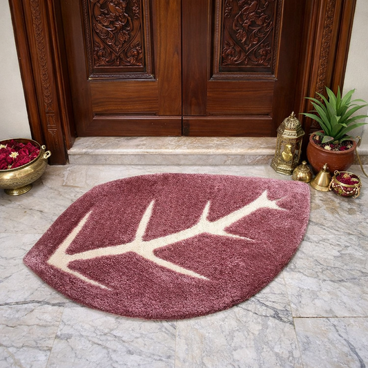 Avioni Divine Collection | Luxury Golden/Silver Touch Blush Pink Tufted Rug In Beautiful Leaf  Shaped Soft And Plush Handmade Door Mats | 25mm thickness | BathMats -45x82 cms (Copy)