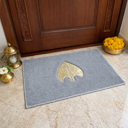 Avioni Desire Collection | Luxury Golden Touch Light Grey Family Tree Floor Mat |  Soft And Plush Handmade Door Mats / BathMats -40x60 cms