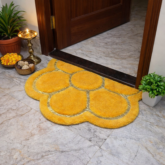Avioni Divine Collection | Luxury Golden/Silver Touch Yellow Tufted Rug In Beautiful Flower Soft And Plush Handmade Door Mats | 25mm thick | BathMats -45x75 cms